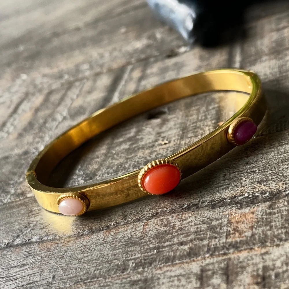 NEW Gold Bangle Bracelet With Stone Accents